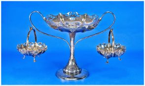 Art Nouveau Silver Plated Two Branch Epergne. The central bowl with true art nouveau lines, two