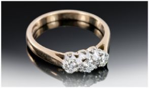 9ct Gold Diamond Ring, Three Round Modern Brilliant Cut Diamonds, Estimated Diamond Weight .33ct.