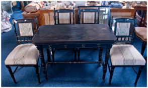 Late Victorian `Aesthetic` Style Ebonised Card Table and Four Matching Chairs, in the manner of