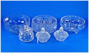 Small Collection of Three Cut Glass Bowls, comprising one mid 20th century fruit bowl with star