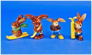 Hummel Sporting Novelty Rabbit Figures, 4 in total. Boxing, golf, skiing & hockey. Each 3 to 3.