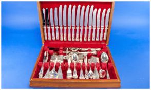 Harts Eight Place Canteen of Silver Plated Cultery, in the Kings pattern, the knives with