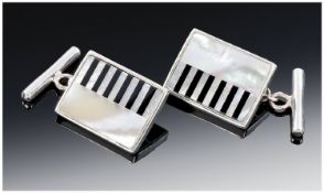 Gents Silver Cufflinks, Rectangular Fronts Set With Mother Of Pearl Inlay.