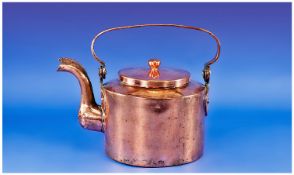 Large Copper Kettle, probably Dutch 18th century, the spout in the form of a chickens neck, swing