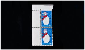 Two 1966 snowman 1/6 Christmas stamp errors. These are the valuable `no gold` errors, which means