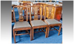 Set of Six Mahogany Side Chairs, in the Chippendale style, each with shaped crest rail, pierced back