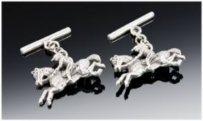 Pair Of Silver Horse And Rider Cufflinks.