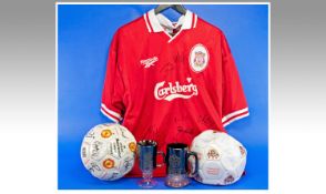Football Interest Comprising Signed Liverpool F.C Shirt, Manchester United Football & A Blackpool