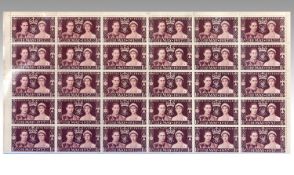 A Half Sheet of fifty mint 1937 coronation half penny stamps, Clean and un creased.