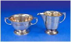 Art Deco Silver Sugar Bowl & Cream Jug, Hallmark Sheffield 1934. Makers Mark R&B. 228.9grams.