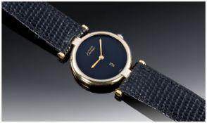 Ladies Must De Cartier Wristwatch, Round Black Dial, Gilt Silver Case, Numbered To Case 18 079108,