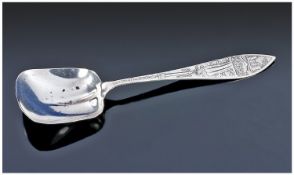 An American Silver Caddy Spoon. The handle finely decorated with images of Point Park, Lulu Falls,