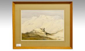 John Harvey 20th Century Artist, title `Langdale Pikes from Loughrig looking to N.W.W.` Oil on