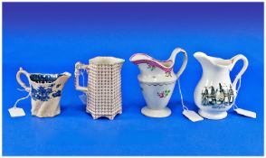 Collection of Four Small Cream Jugs, comprising a late 18th century blue and white Staffordshire