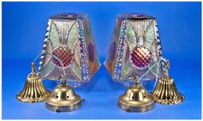 Pair of Mid 20th Century Wall Hanging Glass Ceiling Lights, with moulded pressed decoration to