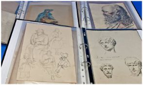 Three Albums Containing Various Drawings And Sketches, All Subjects, 19th/20thC