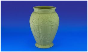 Wedgwood Green Jasper Large Ovoid Vase with applied ivy leaf and berry design in low relief,