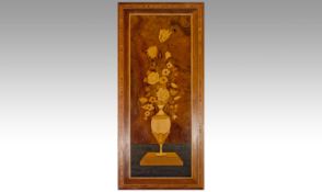 Augusto of Sorrento. Hand inlaid Root of Walnut, Marquetry work picture panel still life. 26 x 12