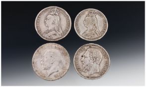 Four Silver Coins, Comprising 1935 Rocking Horse Crown, 1889 Crown, 1890 Double Florin And An 1868