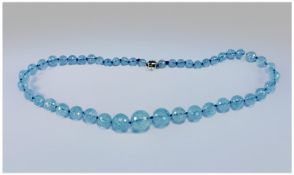 Aquamarine Graduated Necklace with sterling silver magnetic clasp, each semi precious bead multi