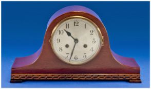 1920`s Napoleon Polished Oak Shaped Mantle Clock, 8 day striking movement. 9.25 inches high, 16
