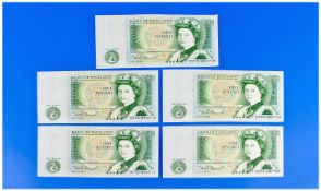 A Running Series of Five one Pound Banknotes, Signed by D. Southerset.