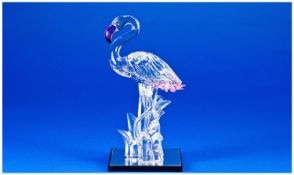 Swarovski Silver Crystal Figure, pink Flamingo, 7670 000 003/289 733. Designer Gabriele Stamey.