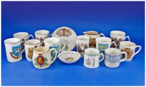 Box of Assorted Commemorative Ceramic Mugs and Saucers, including Preston Guild cups.