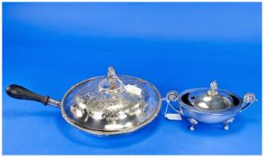 Silver Plated Chafing Dish, Together With A Spoon Warmer.