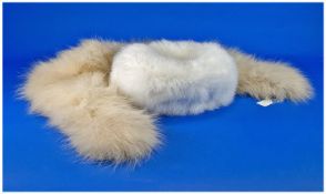 White Fox Fur Collar with covered hook and loop fastening to front, plus white faux fur Cossack