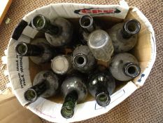 Box Containing Various Glass Bottles, mostly green.