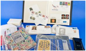 Box of Stamp Albums, FDC album, various stamp items and loose FDCs.