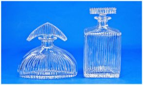Cut Glass Ribbed Body Perfume Bottles, 1960`s,  star bases. 2 in total. 8.25`` & 6.75`` in height.
