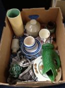 Box Containing a Collection of Various Items, including blue and white Cornish ware, earthenware