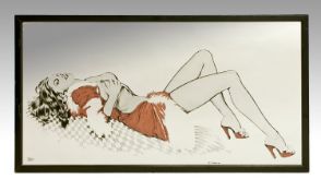 1970`s J T Design Rectangular Mirror, Showing An Image Of A Semi Clad Nude Reclining, Signed And