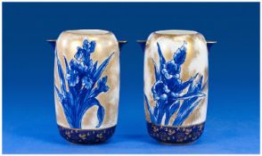 Royal Doulton Fine Pair Of Iris Vases, Circa 1930`s. Printed mark to bases. Each 5.25`` in height.