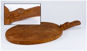 Thompson Mouseman Handmade Cheese Bread Board, carved oak. 15.5 inches in length.