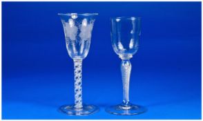 Two Early 20thC Cordial Glasses, (Posiably Dutch) Made In The Georgian Style.