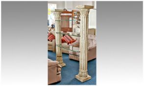 Pair of Shelf Stands, painted cream, in the form of Classical columns, acanthus captials and