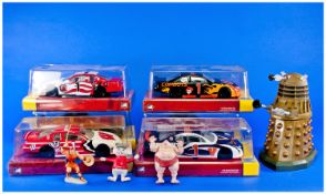 Box Of 6 Nascar Collector Cars and Various Toys