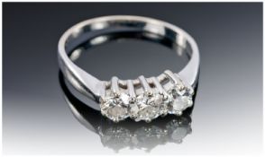 18ct White Gold Diamond Ring, Three Round Modern Brilliant Cut Diamond, Estimated Diamond Weight .