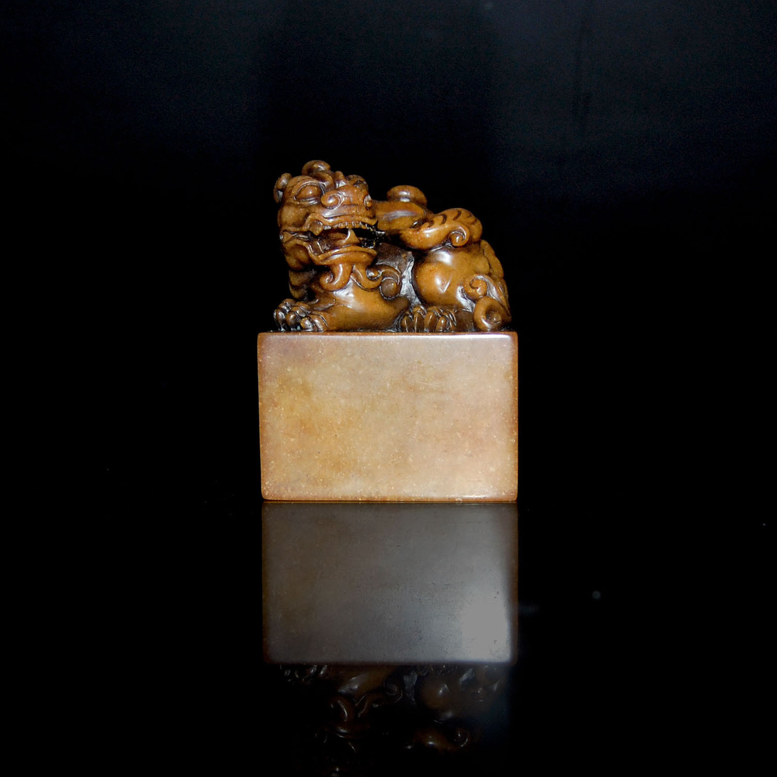 ????????  A Shoushan Stone Square Seal with Lion Knob Height: 4 in. (10.2 cm.) Starting Bid: $200