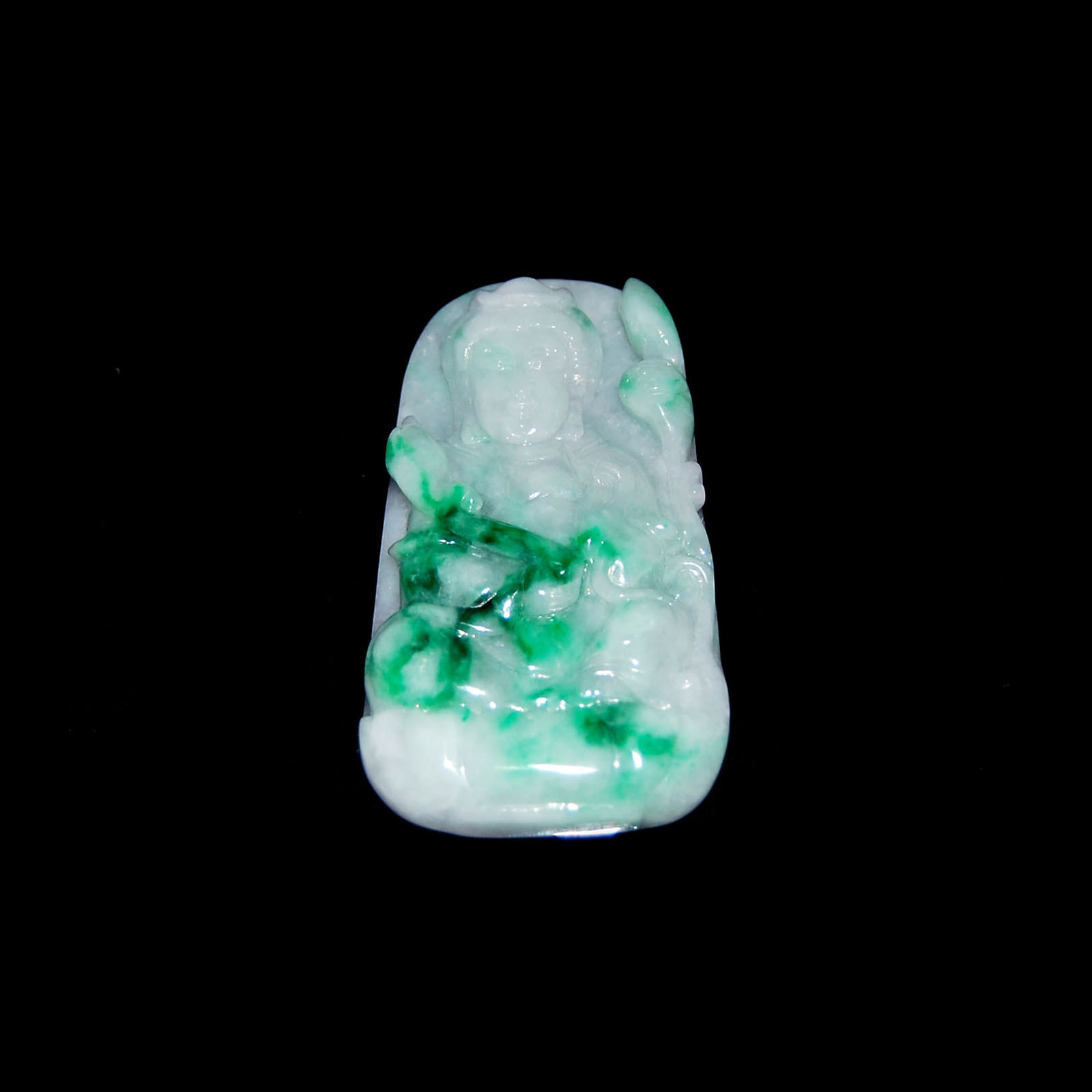 ??????????????  Jadeite Pendant Carved on Both Sides Guanyin with Ruyi and Birds on Bamboo Height: 3