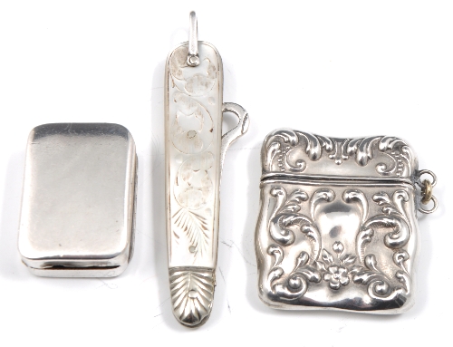 George III silver vinaigrette, Birmingham 1805, lacking grill, stirling silver stampcase and a