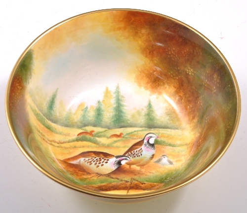 Coalport bowl, hand-painted with French partridge, by Carole Gidman, Limited Edition, diameter 19.