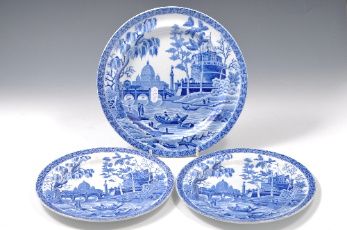 Spode Printware Plate, circa 1830, Tiber pattern, diameter 25cm and two matching dessert plates (3)