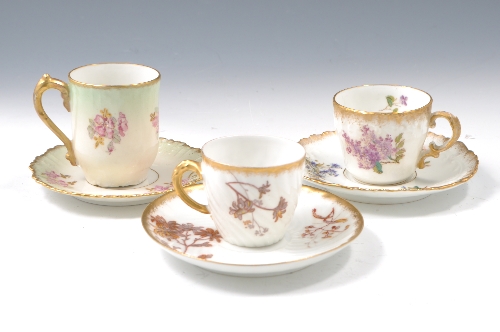 Two Limoges cabinet cups and saucers, by A Lanternier, circa 1900, floral decoration and another