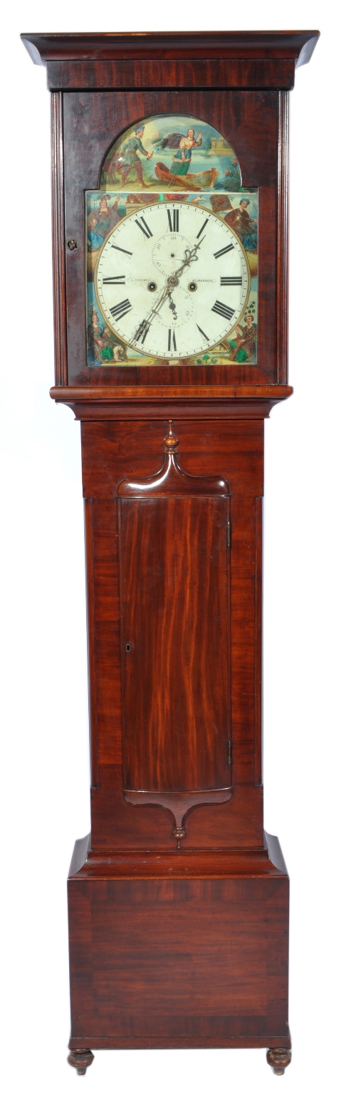 Scottish mahogany longcase clock, the arched painted dial, signed - J. Carswell, Kilmarnock, with