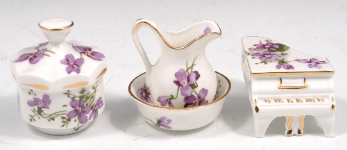 Collection of Hammersley porcelain miniatures, including a kettle - 6.5cms, grand piano, shaving