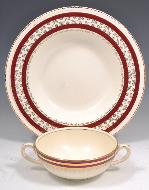 Staffordshire dinner service by Bishop & Stonier, decorated with Manganese bands and gilt.